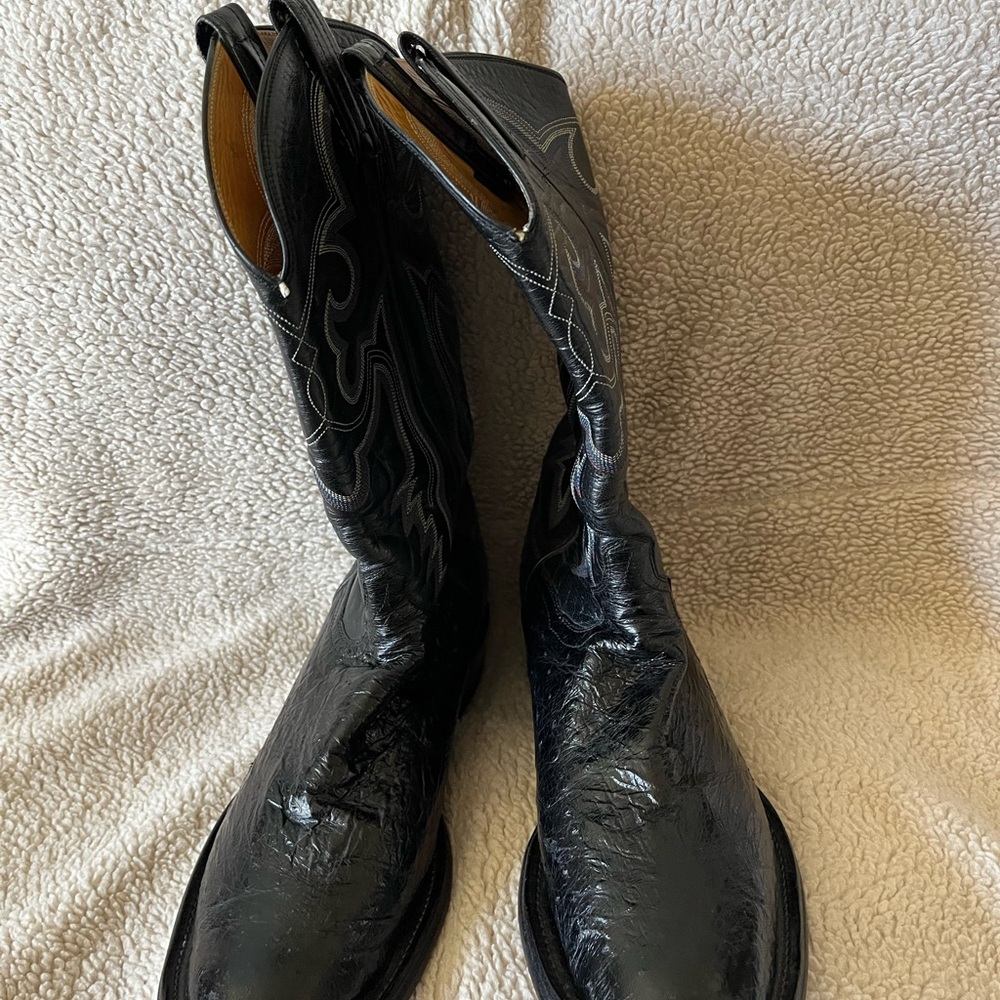 Men Black Genuine Ostrich Western Roper Boots Mfg In Mexico by Panhandle Slim